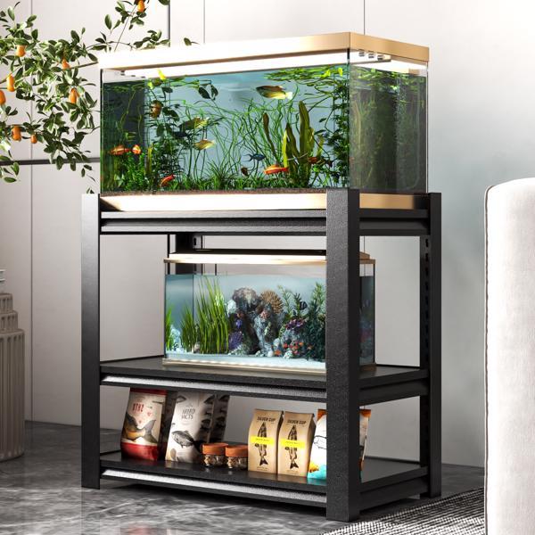 Stylish black adjustable aquarium cabinet stand with 3 tiers for 40-50 gallon tanks, storage solution