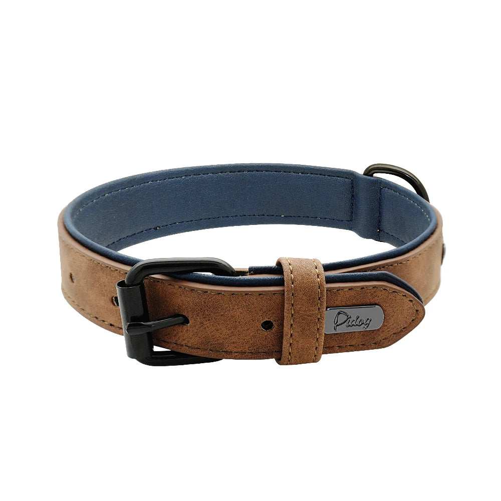 Padded red leather dog collar for big dogs, adjustable fit, sturdy pet accessory