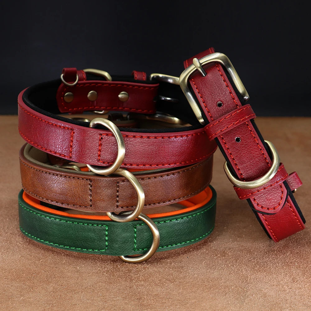Green PU leather dog collar with sturdy buckle, perfect for small and medium pets