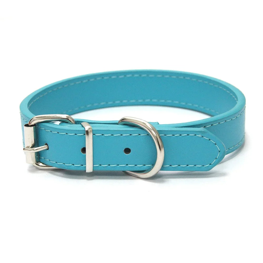Comfortable adjustable dog collar, dark brown PU leather, padded for all-day wear.