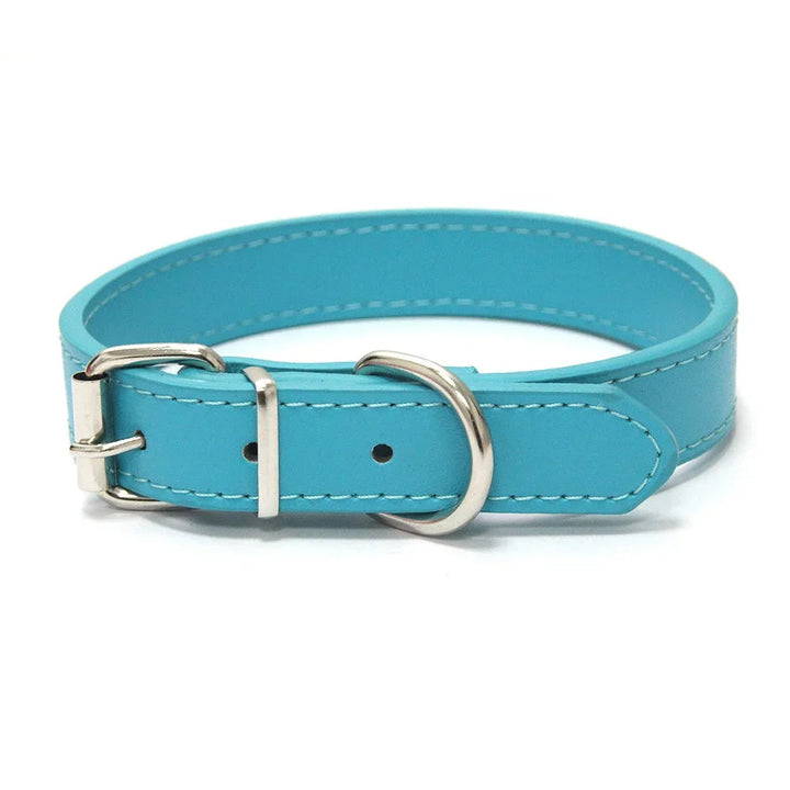 Comfortable adjustable dog collar, dark brown PU leather, padded for all-day wear.