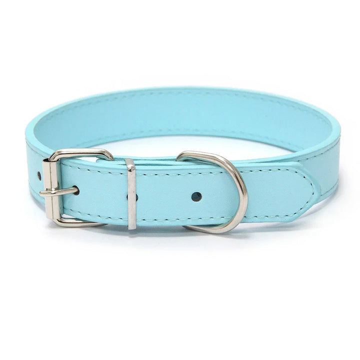 Premium padded PU leather dog collar, black, adjustable for various dog breeds, durable.