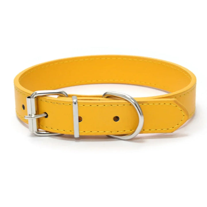 Adjustable PU leather dog collar, brown, padded for superior comfort and durability.