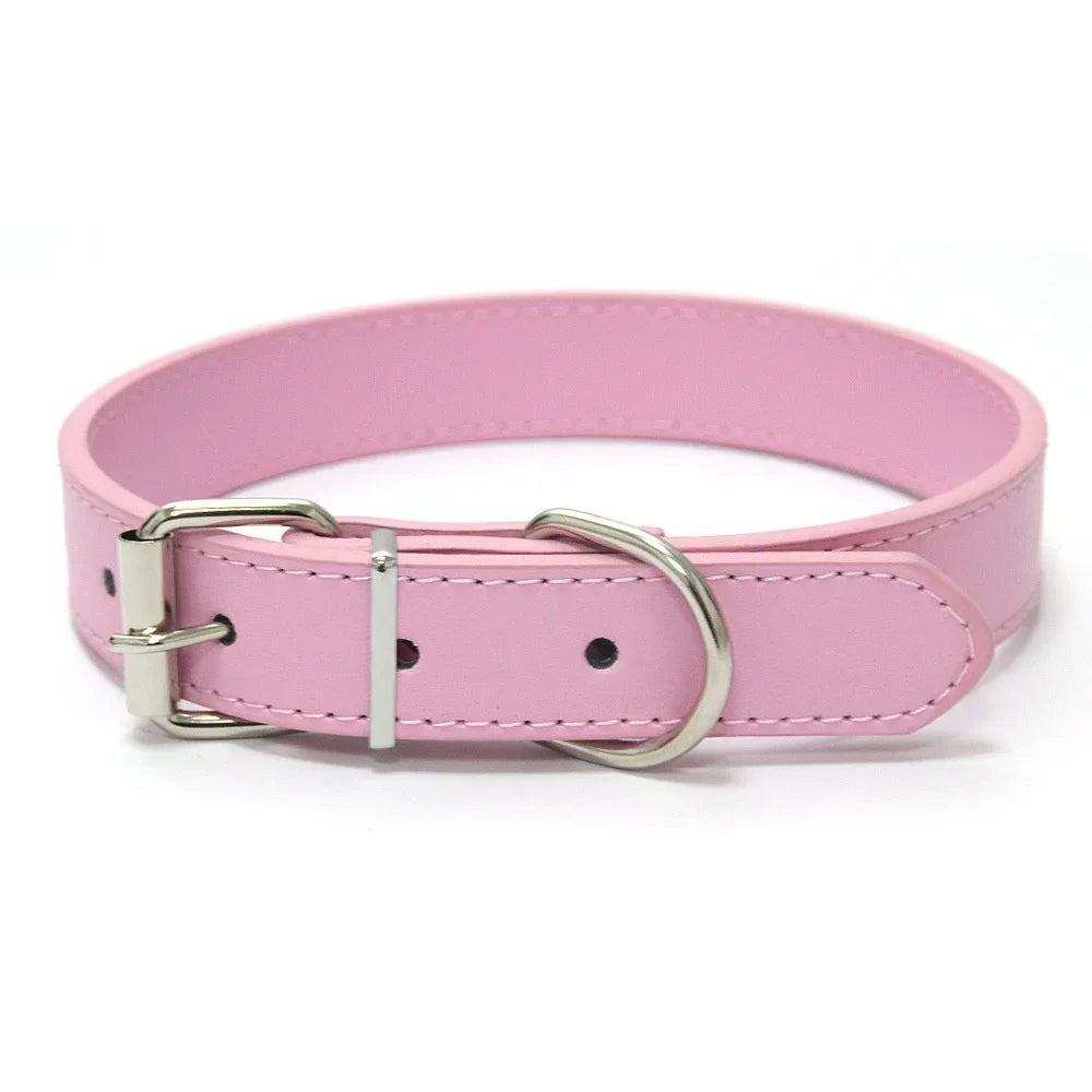 Red adjustable dog collar, PU leather, padded for a comfortable and secure fit.