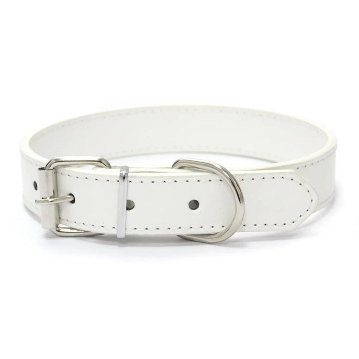 Solid color PU leather dog collar, padded & adjustable for universal fit, long-lasting.