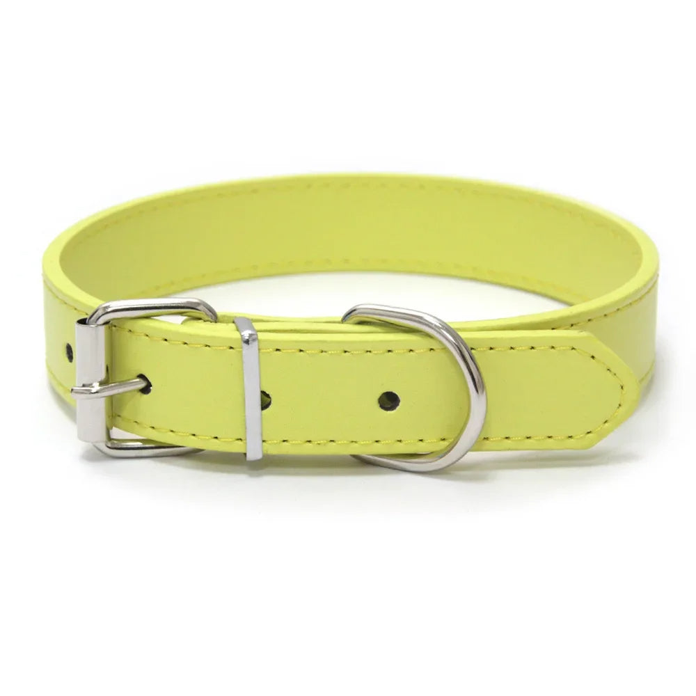 Black adjustable PU leather collar, padded lining, durable and comfortable for dogs.