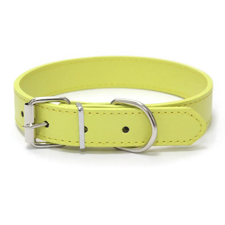 Black adjustable PU leather collar, padded lining, durable and comfortable for dogs.