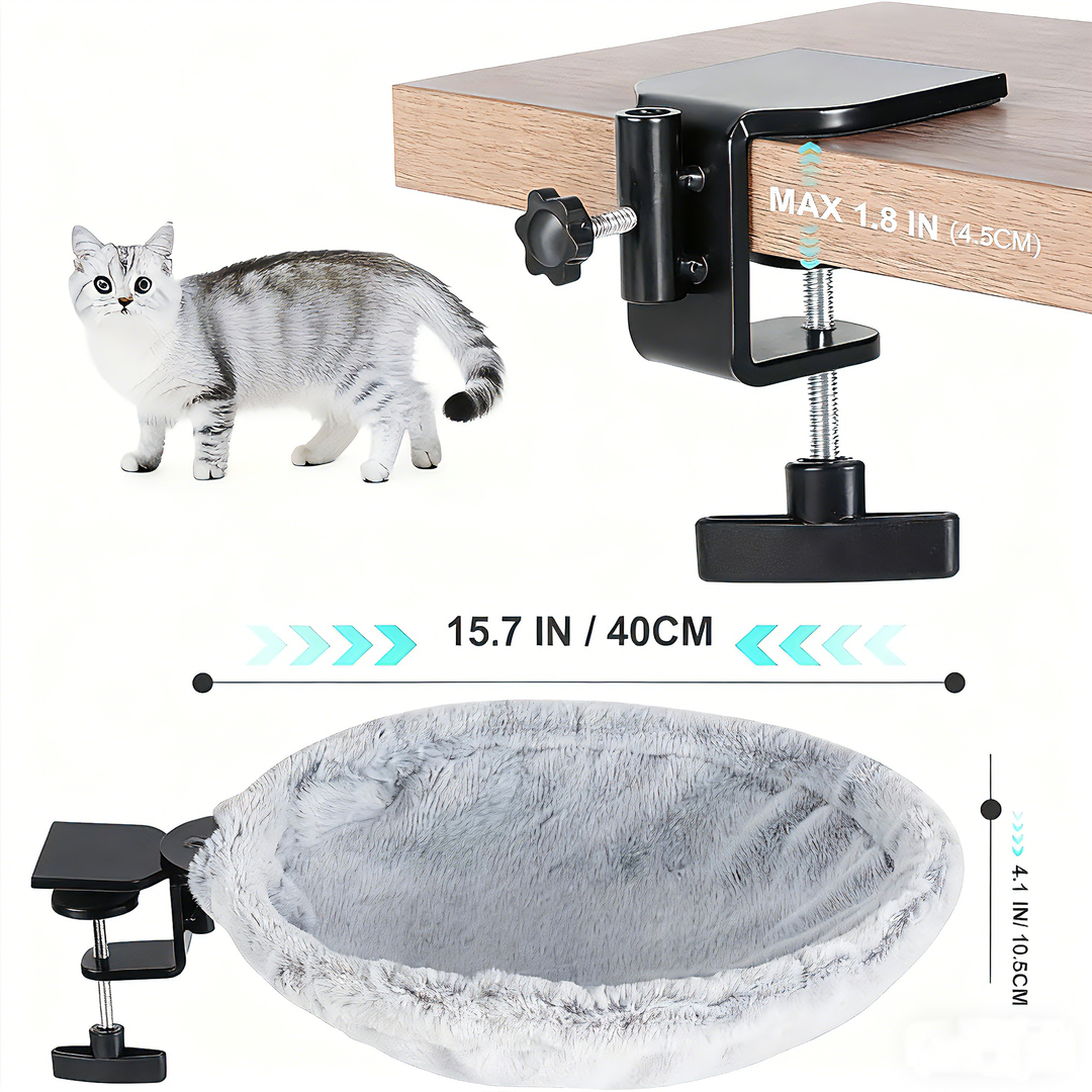 Close-up of the plush faux fur on an adjustable cat bed seat, highlighting pet comfort material.