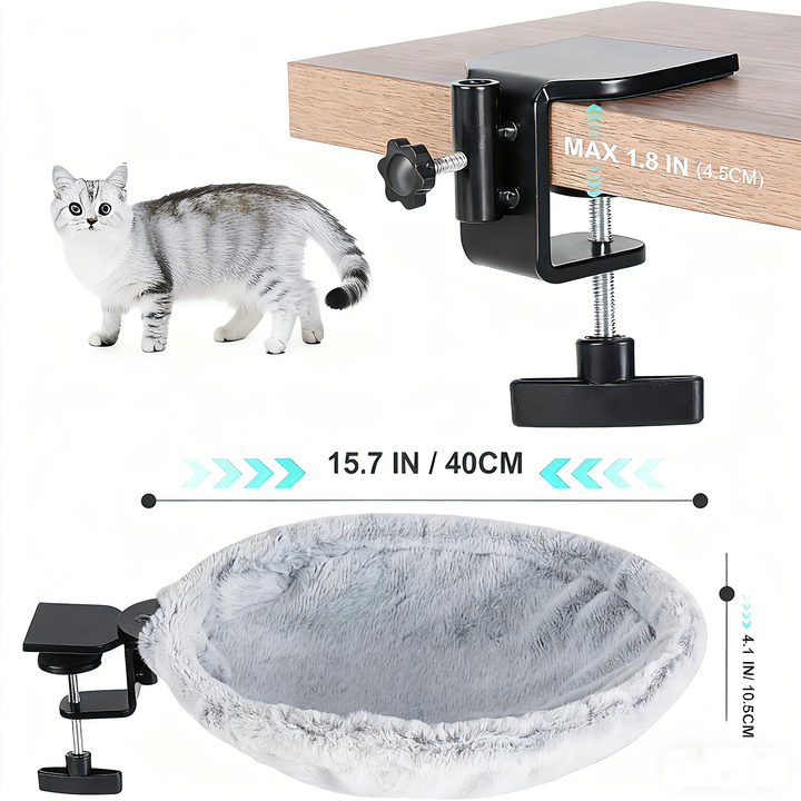 Close-up of the plush faux fur on an adjustable cat bed seat, highlighting pet comfort material.