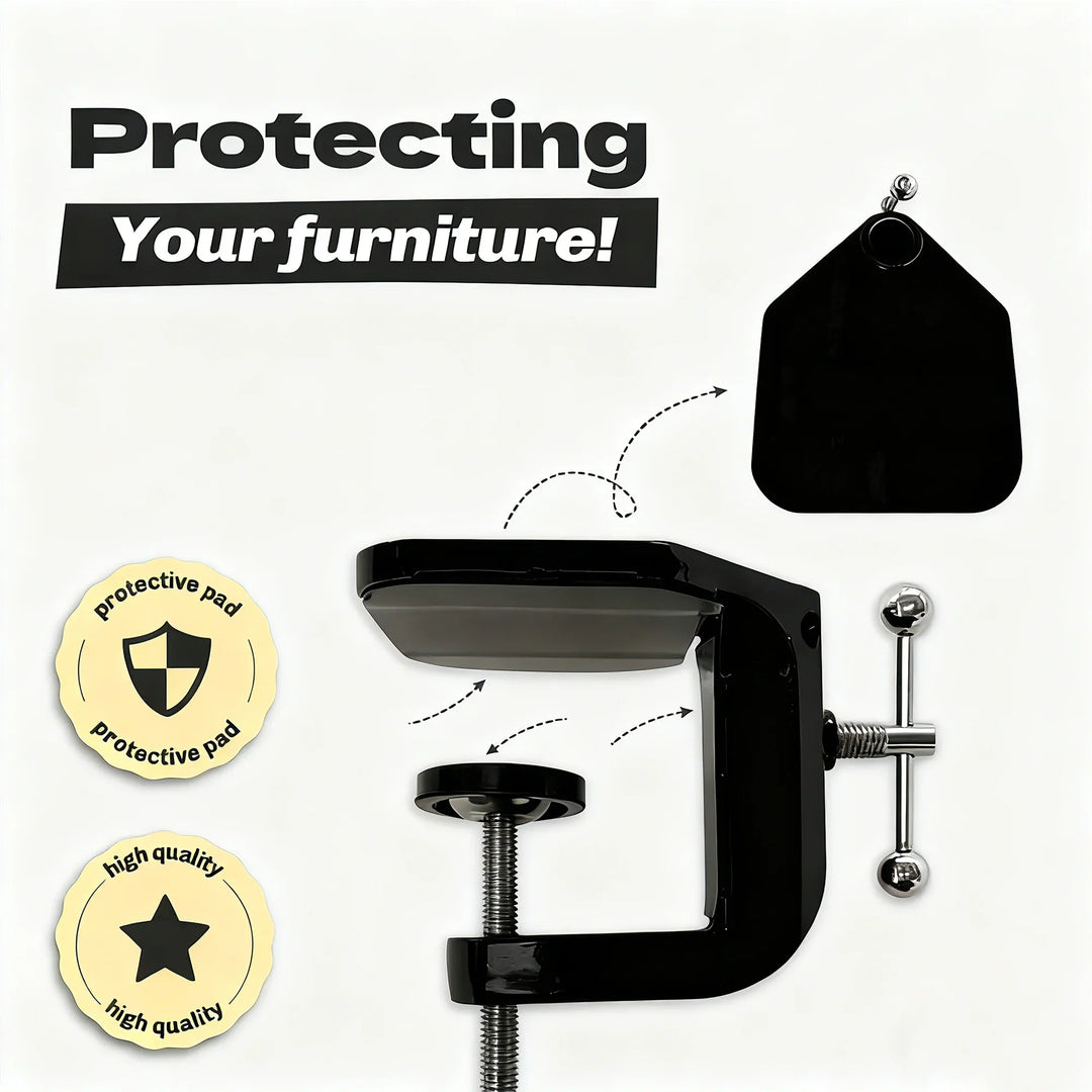 Securely clamped adjustable gray faux fur cat bed, demonstrating stability as a pet perch.