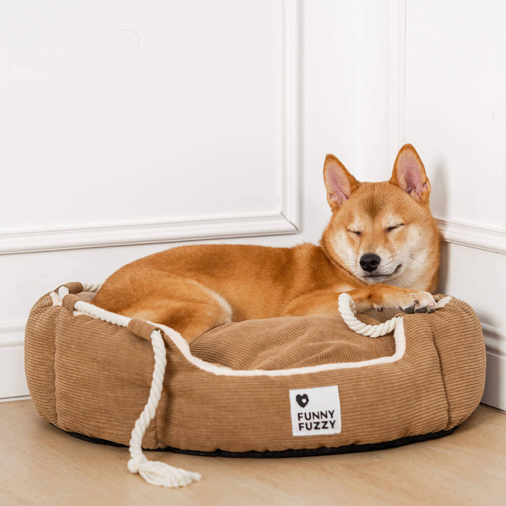 Practical chew-resistant dog bed with adjustable pull rope, easy clean