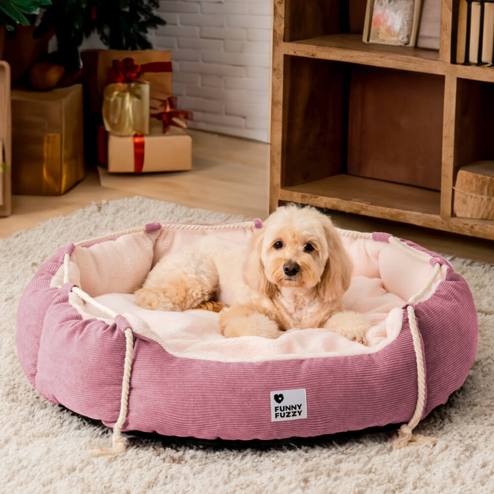 Premium corduroy pet bed for dogs and cats, chew-resistant, adjustable