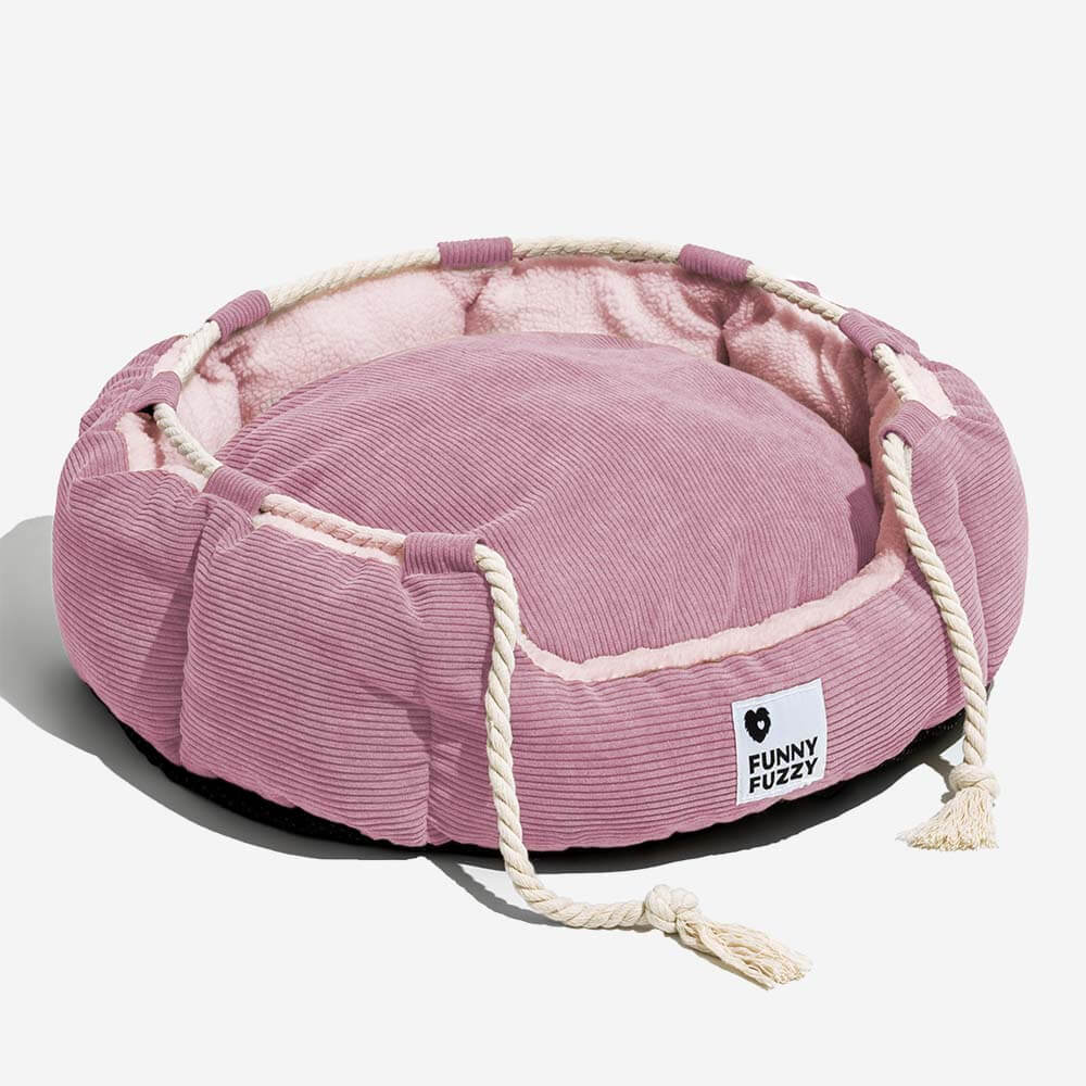 Durable dog bed, chew-resistant, with adjustable pull rope feature
