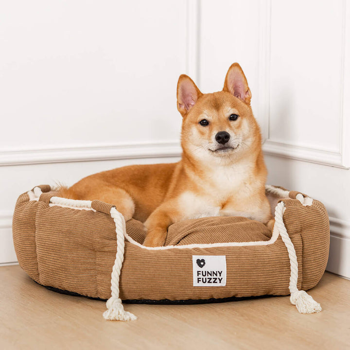 Machine washable adjustable pet bed, chew-resistant corduroy for dog comfort