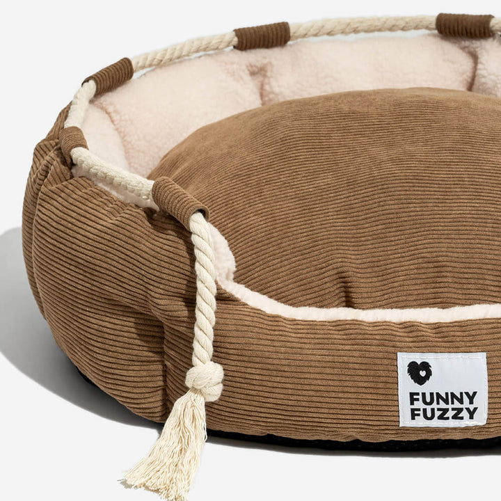 Soft corduroy chew-resistant dog bed, machine washable and adjustable