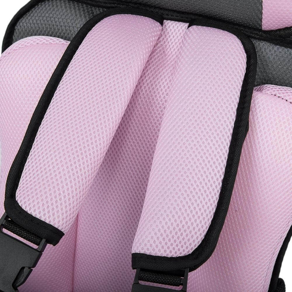 Newborn to 12-year car seat, full view showing breathable fabric and ergonomic design in gray.