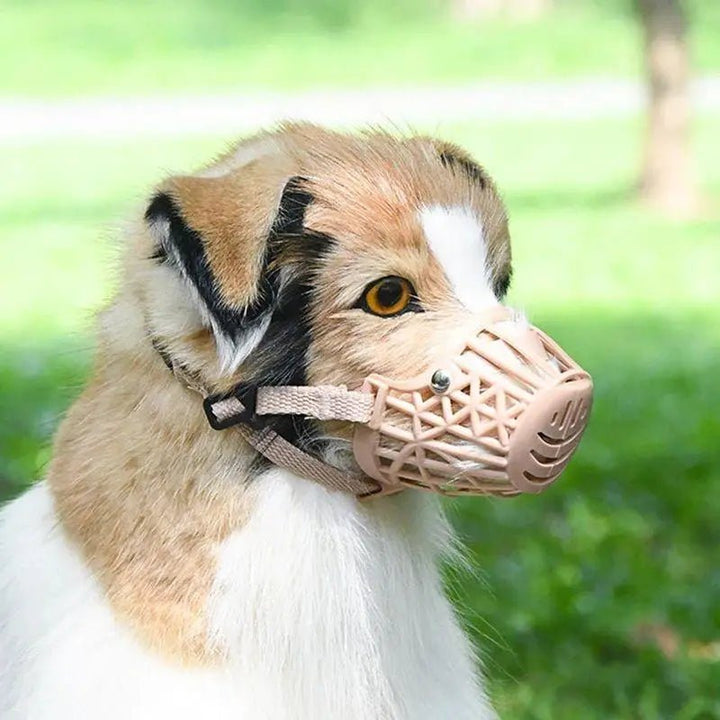 Anti-bite dog muzzle, adjustable and breathable, essential pet accessory for safety and behavior.
