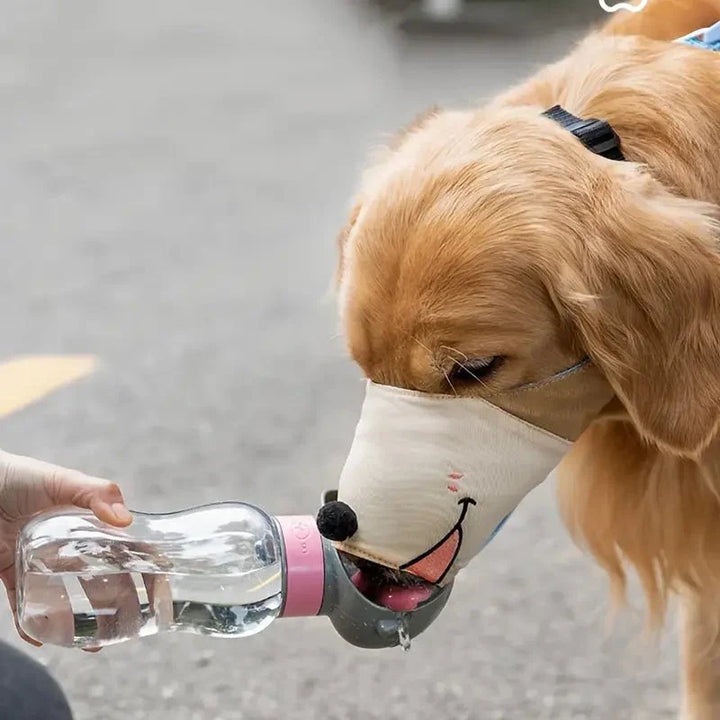 Sky blue & light brown cartoon dog muzzle. Comfortable, adjustable pet accessory for safe training & walks.