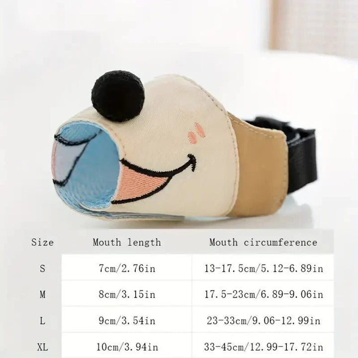 Light brown & sky blue adjustable dog muzzle. Comfortable pet accessory for training, anti-bark & safe walks.