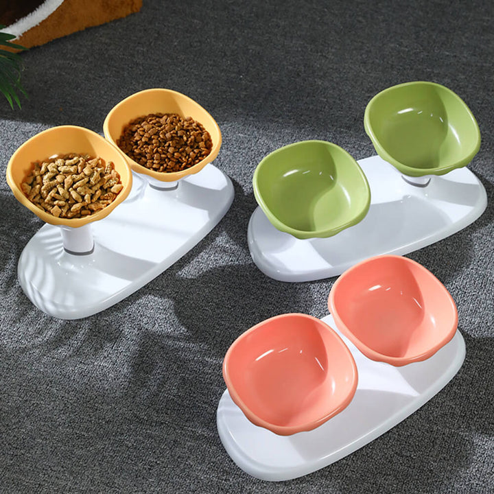 Ergonomic double pet feeder with adjustable height black stand and two stainless steel bowls for pet health