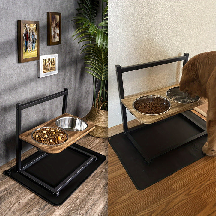 Dog accessories: Adjustable elevated feeder with stainless steel inserts for improved pet health & easy cleaning.