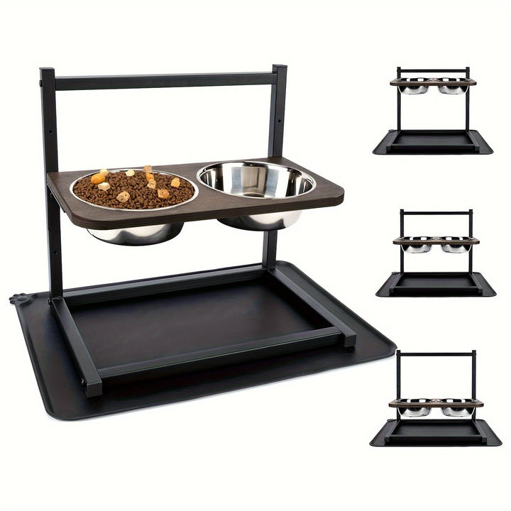 Pet dining solution: Elevated dog bowls featuring stainless steel inserts, adjustable for all dog sizes.