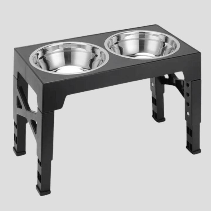 New4 adjustable height dog bowl stand with two stainless steel inserts, perfect for pet feeding supplies