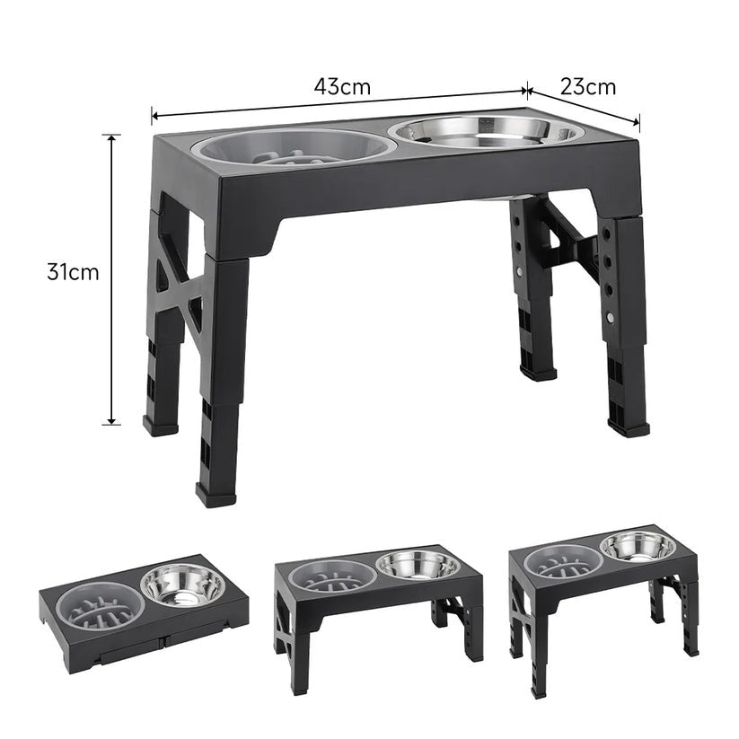 Anti-gulping adjustable elevated dog feeder with durable stainless steel bowls, pet supplies
