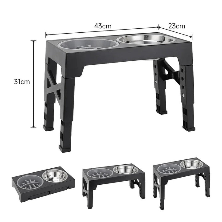 Anti-gulping adjustable elevated dog feeder with durable stainless steel bowls, pet supplies