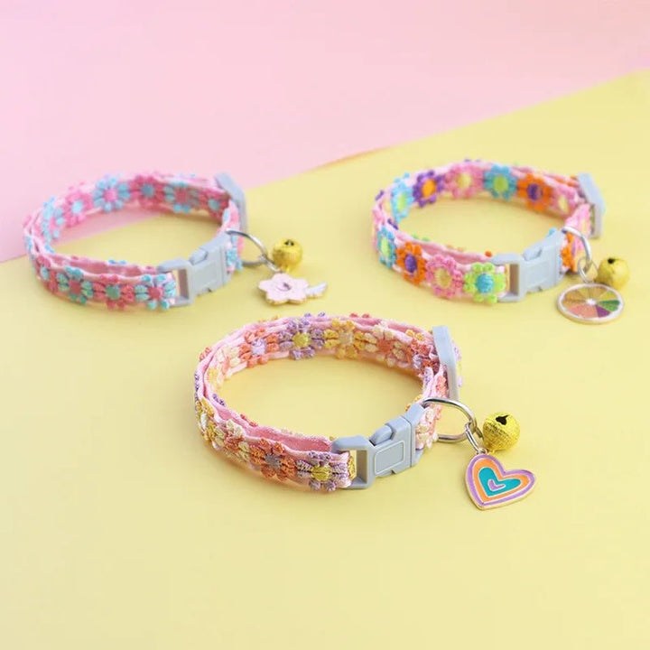 Floral adjustable cat or dog collar, perfect for small pets, with attached bell