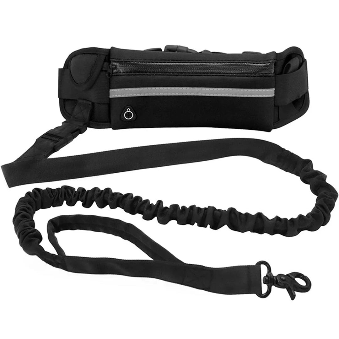 Adjustable hands-free dog leash with hip bag, ideal for running and dog walking