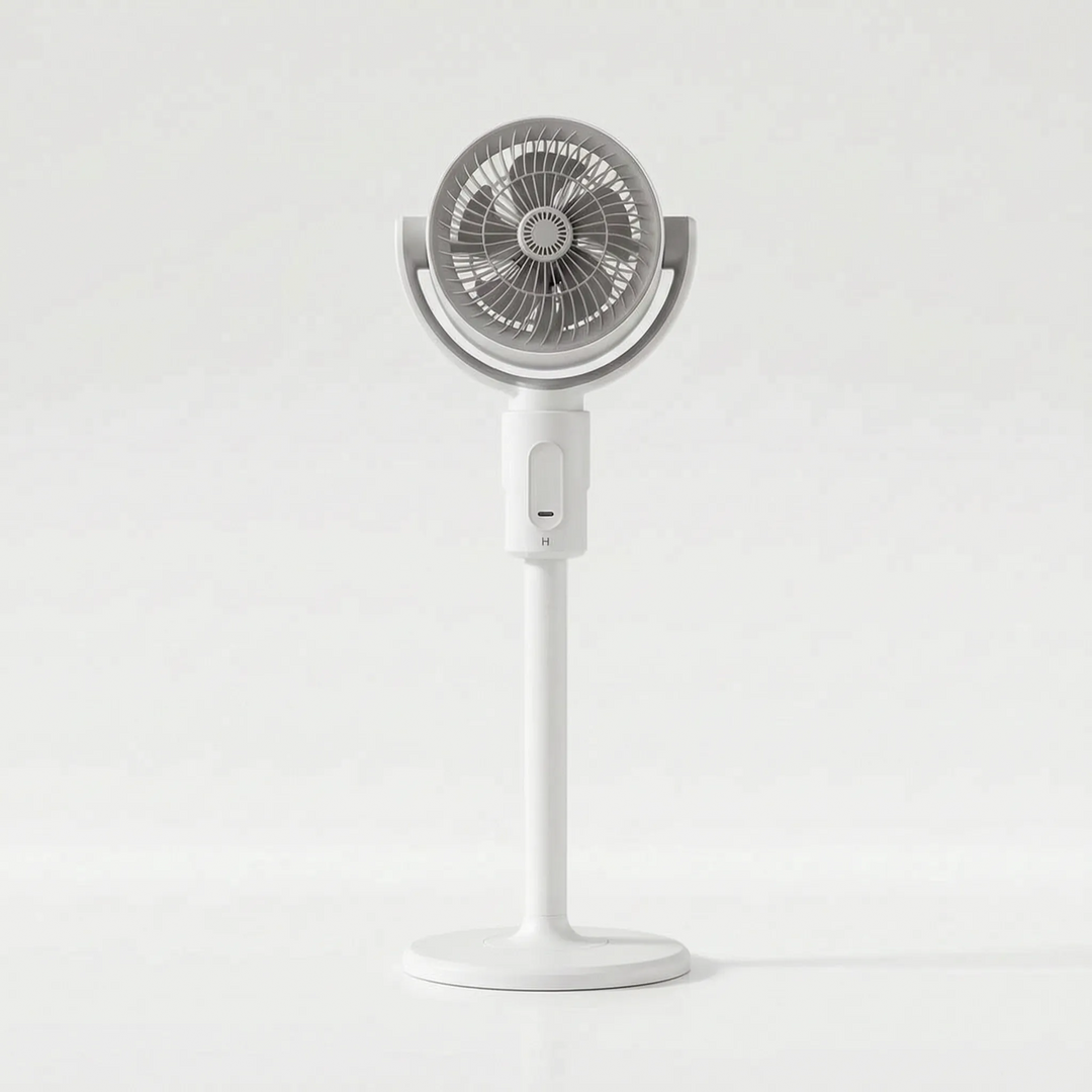 Flexible adjustable height fan, providing powerful cooling as a desk or floor fan for home & office.