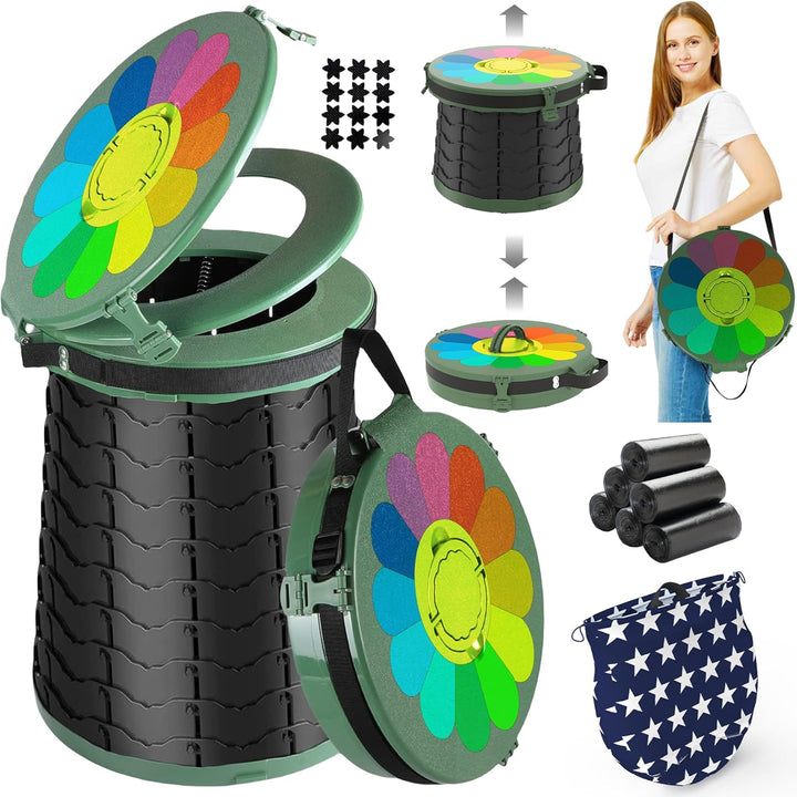 Adjustable height portable toilet for camping, travel, and emergencies.