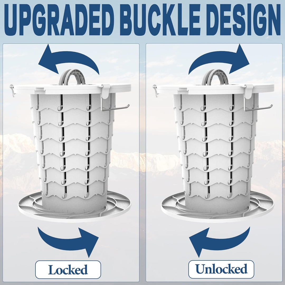 Adjustable height emergency commode for road trips, camping, and outdoor use.