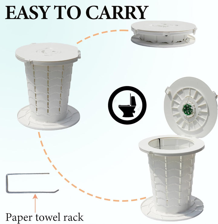 Emergency portable toilet, adjustable and foldable for camping convenience.