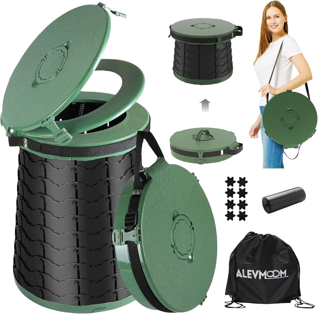 Adjustable height portable toilet, essential outdoor gear for camping & travel.