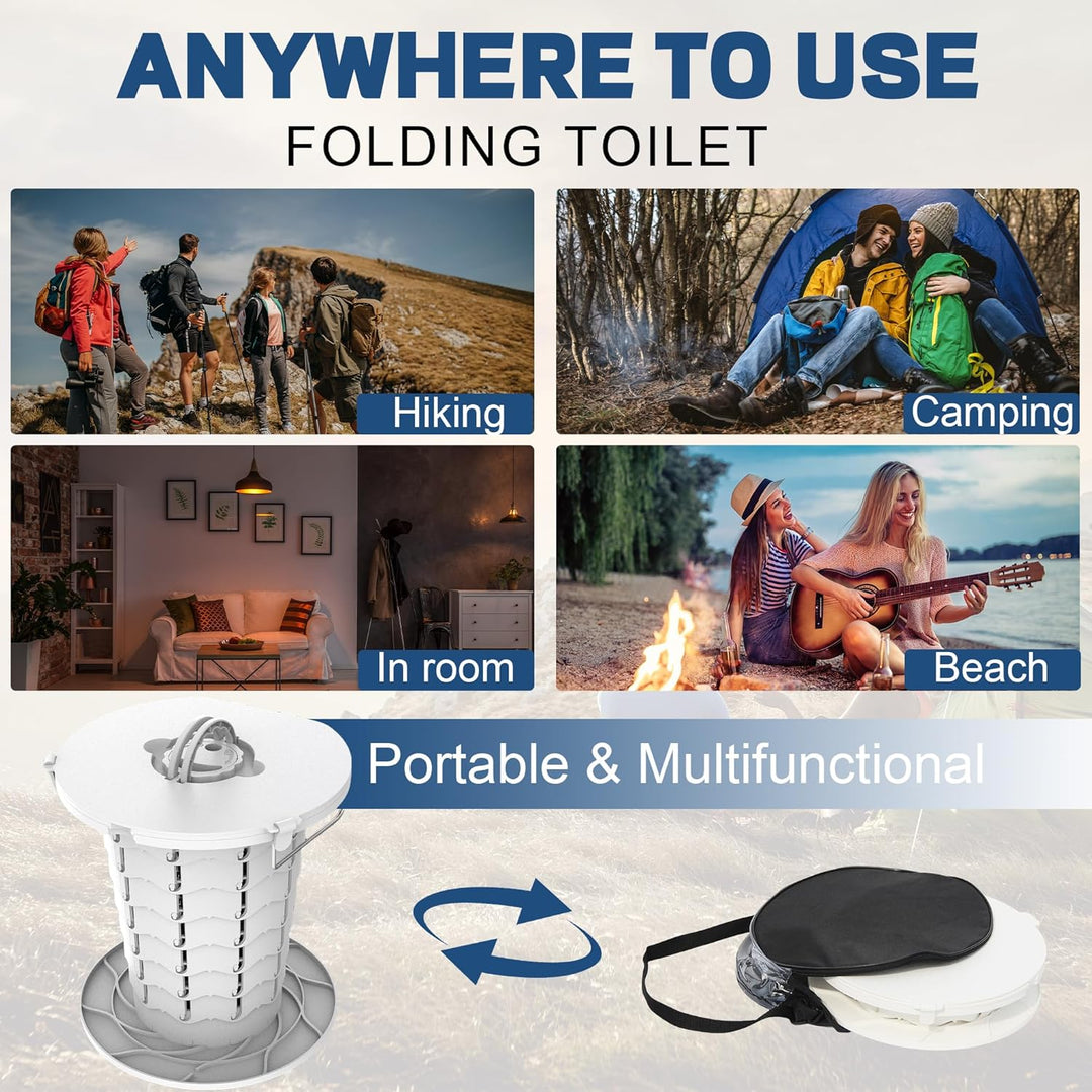 Green portable toilet for camping, hiking, and outdoor travel needs.
