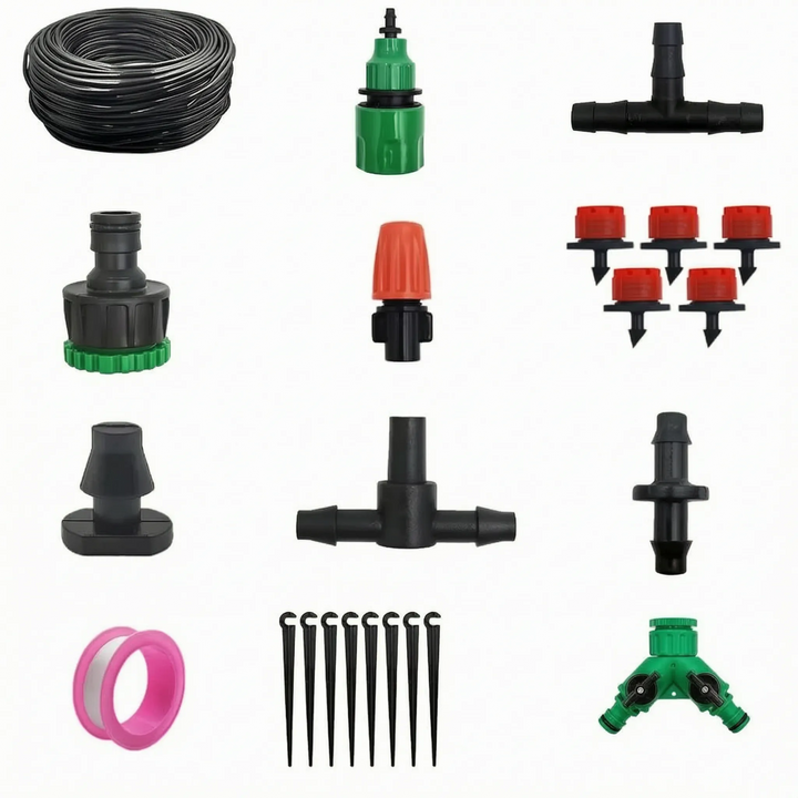 Efficient micro drip irrigation drippers ensuring consistent hydration for garden, patio, and greenhouse plants.