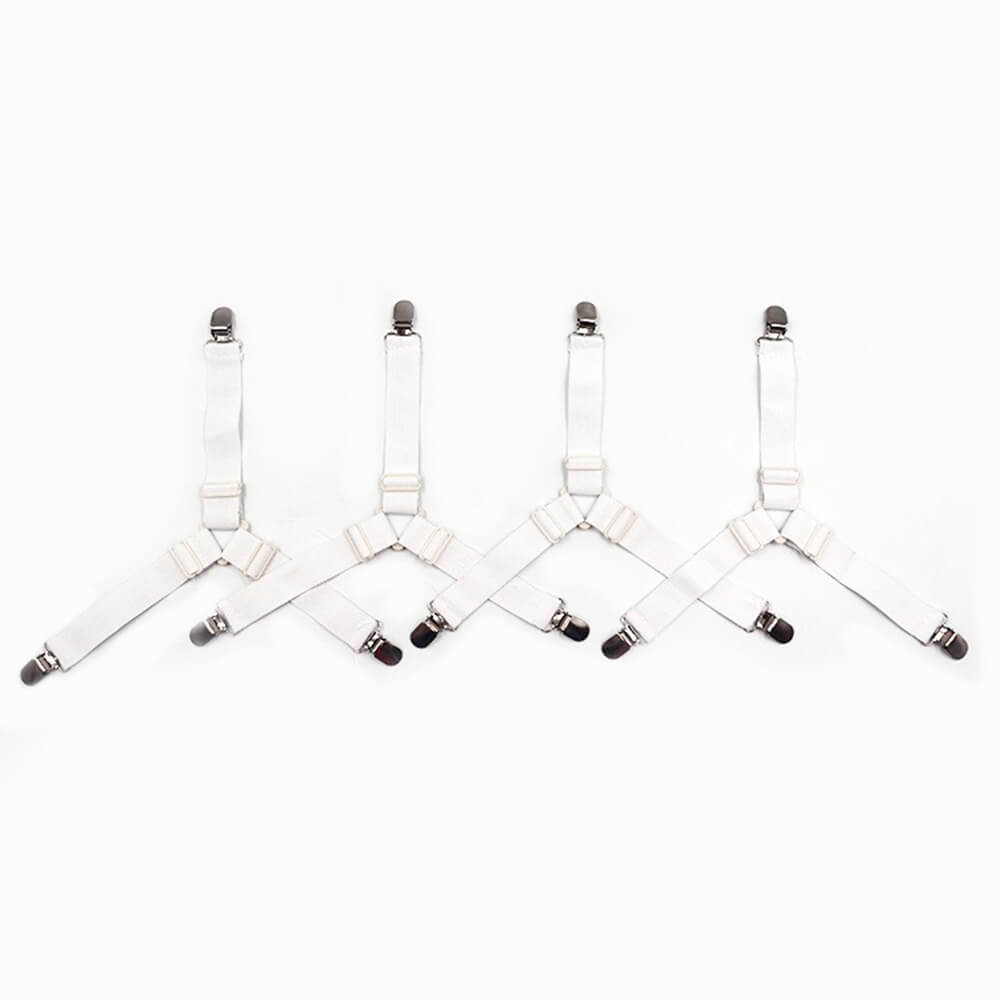 Collection of non-slip elastic bed sheet straps, essential home organization for tidy bedding