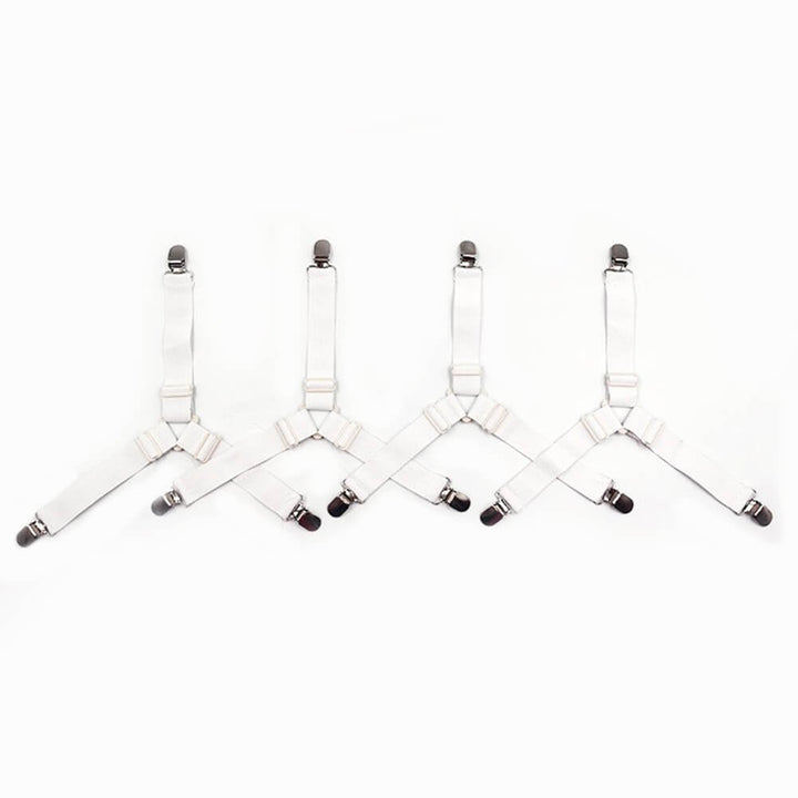 Collection of non-slip elastic bed sheet straps, essential home organization for tidy bedding