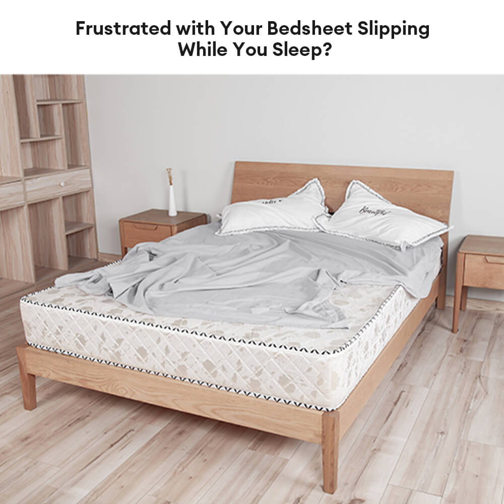 Adjustable bed sheet straps made with durable elastic and robust metal clips for home organization