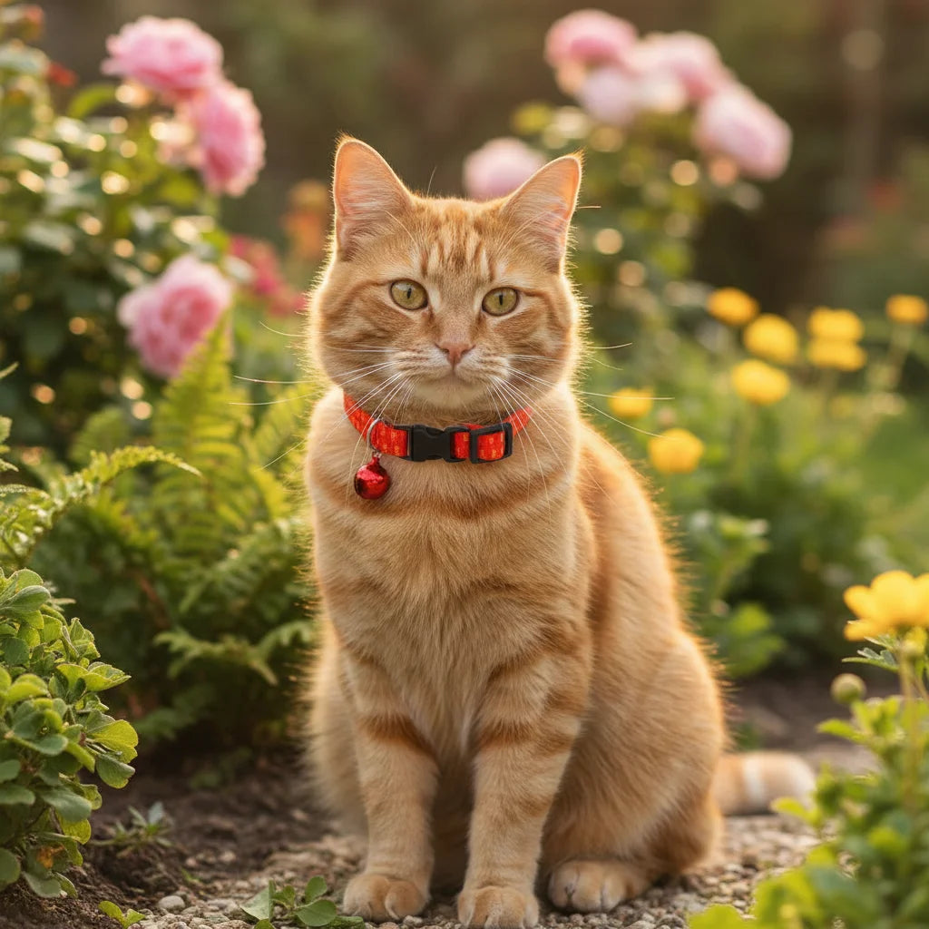 Close-up of adjustable flea & tick collar for pets, featuring quick-release safety buckle