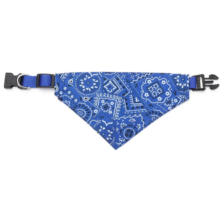 Close-up of adjustable pet bandana scarf fabric, lightweight pet neckerchief detail.