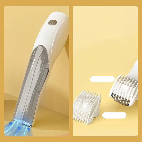 Pet grooming deshedder with vacuum attachment, removes loose dog and cat hair, making pet care easy.