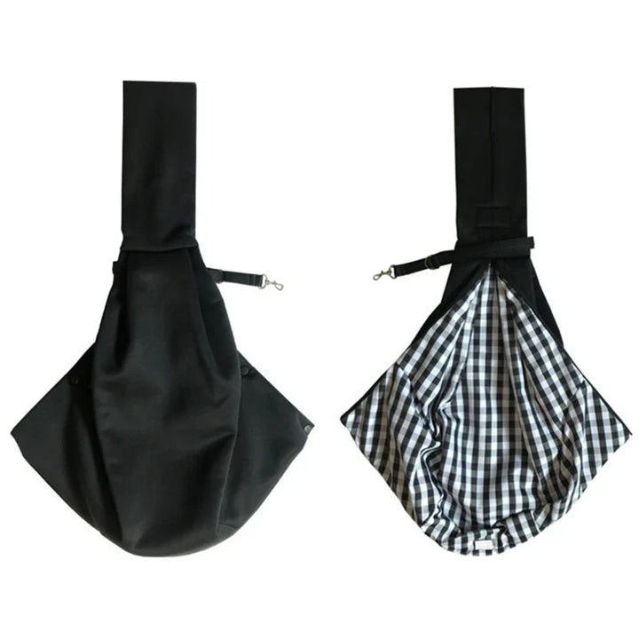 Hands-free pet carrier sling showcasing its breathable fabric and secure design for your beloved small pet.