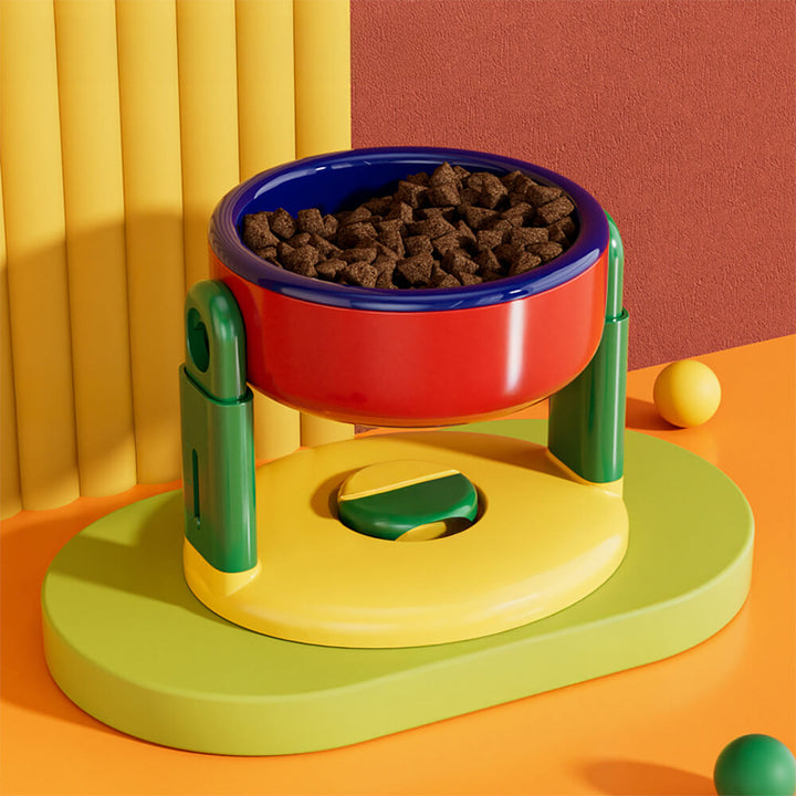 Adjustable raised pet bowl with anti-slip feature, perfect for messy eaters and active pets.
