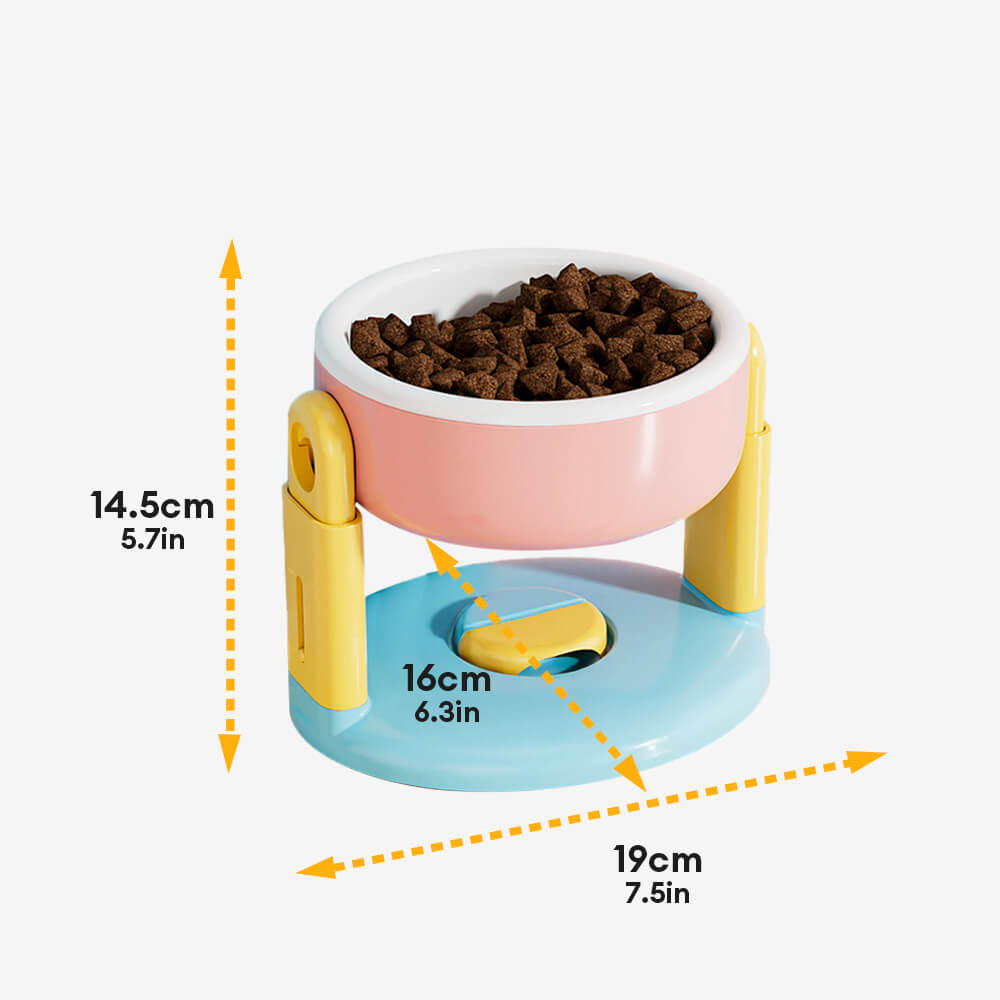 Ergonomic feeding solution: a raised pet bowl that adjusts for optimal pet comfort and digestion.