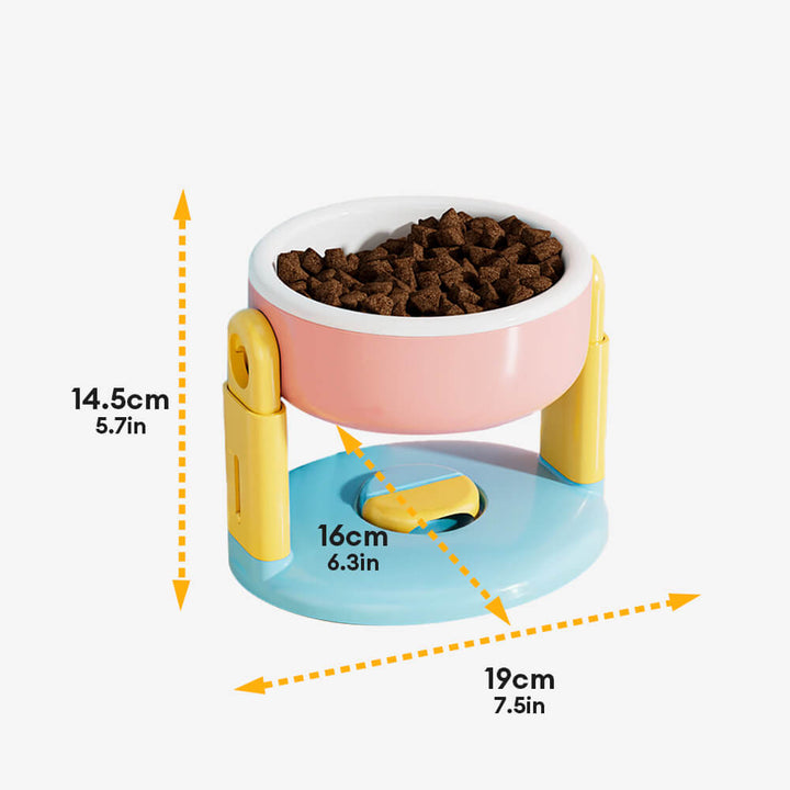 Ergonomic feeding solution: a raised pet bowl that adjusts for optimal pet comfort and digestion.