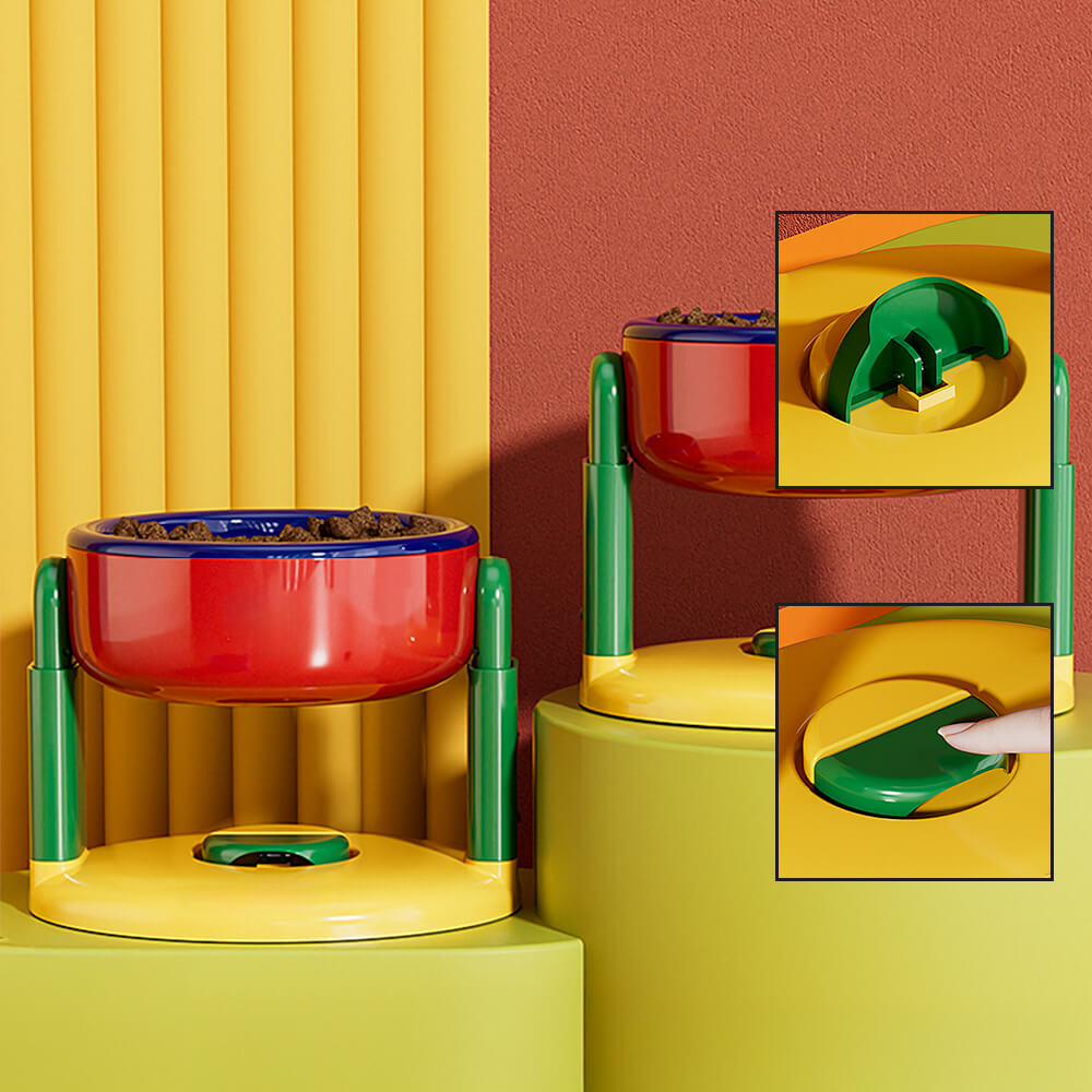 Ergonomic elevated dog feeder, adjustable height for comfortable eating, with non-slip base.