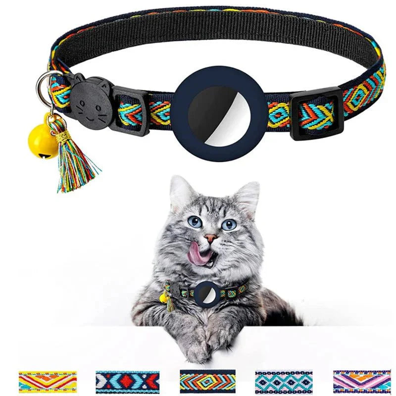 Nylon breakaway kitten collar, reflective with secure pet tracker holder and bell